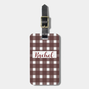 Brown White Gingham Personalised Luggage Tag
