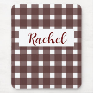 Brown White Gingham Personalised Mouse Mat