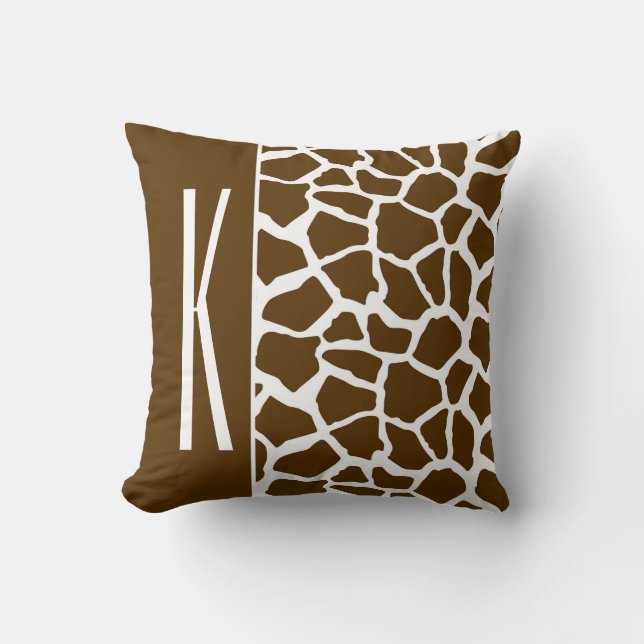 Brown & White Giraffe Animal Print Cushion (Front)