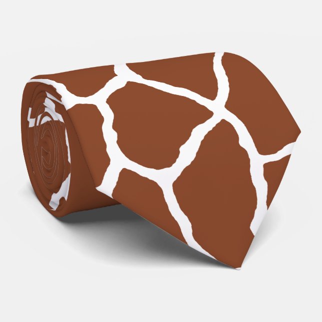 Brown White Giraffe Skin Pattern Tie (Rolled)