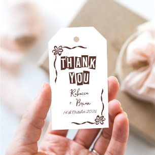 Brown & White Hand Drawn Bow Wedding  Gift Tags