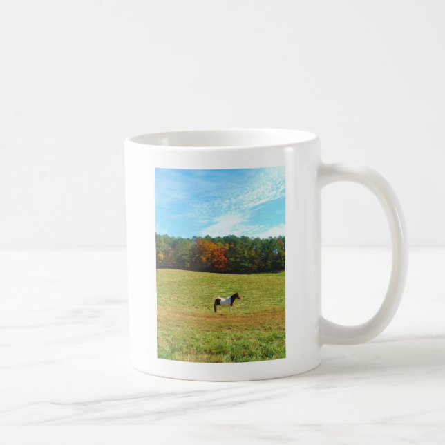 Brown & White horse,autumn trees,blue sky Coffee Mug (Right)