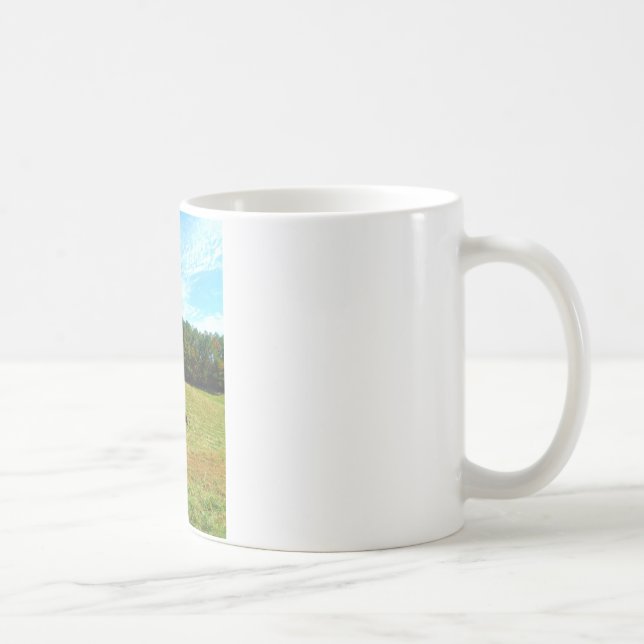 Brown & White horse,autumn trees,blue sky Coffee Mug (Right)
