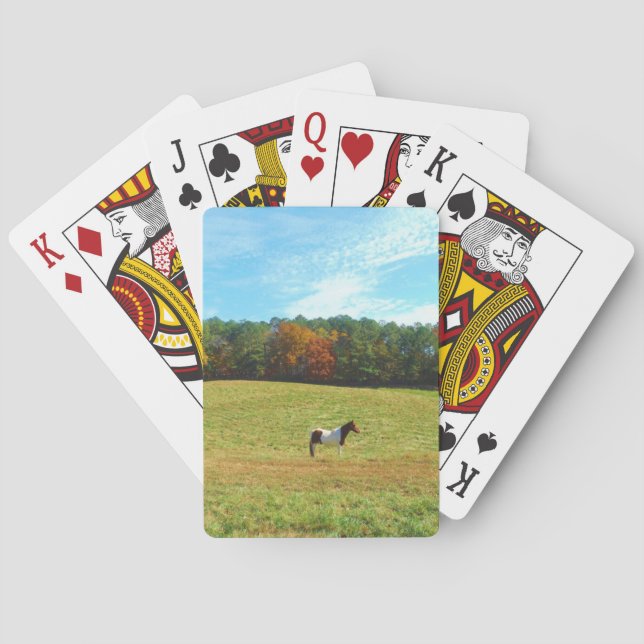 Brown & White horse,autumn trees,blue sky Playing Cards (Back)