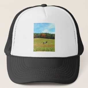 Brown & White horse,autumn trees,blue sky Trucker Hat