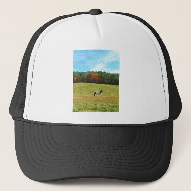 Brown & White horse,autumn trees,blue sky Trucker Hat (Front)