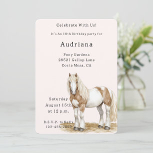 Brown White Horse Birthday Invitation