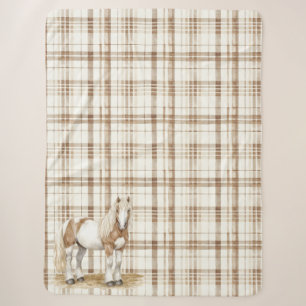 Brown White Horse Plaid Stripes Sherpa Blanket