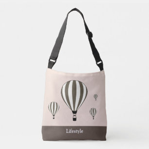 Brown & white hot air balloons on beige and brown crossbody bag