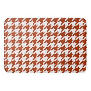 Brown White Houndstooth Plaid Design Bath Mat