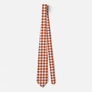 Brown White Houndstooth Plaid Design  Tie