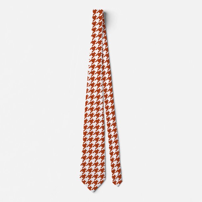 Brown White Houndstooth Plaid Design  Tie (Front)