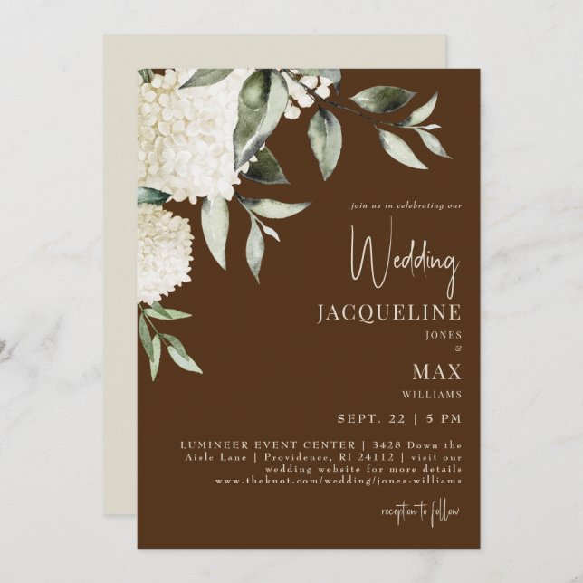  Brown White Hydrangeas Wedding Invitation (Front/Back)