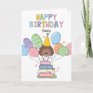 Brown White Labradoodle Dog Happy Birthday Card