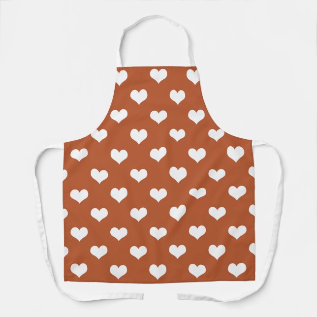 Brown White Love Heart Pattern Design  Apron (Front)