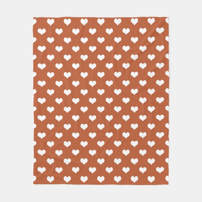 Brown White Love Heart Pattern Design  Fleece Blanket (Front)