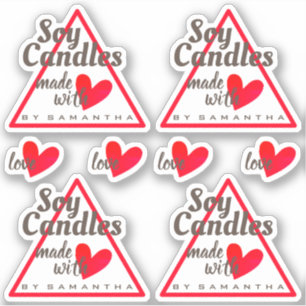 Brown White Made with Love Red Heart Soy Candles