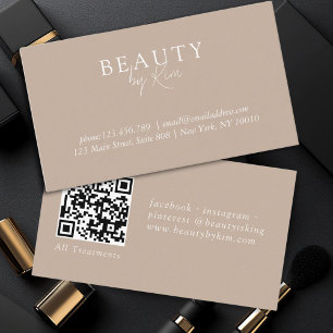 Brown & White, Minimal Elegant, Salon QR Code Business Card
