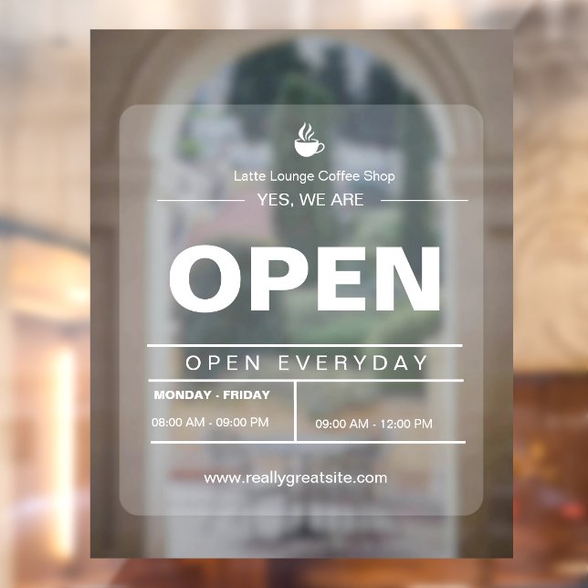 Brown & White Minimalist Cafe Open Announcement Window Cling (Sheet 2)