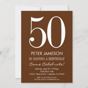 Brown & White Modern Adult Birthday Invitations