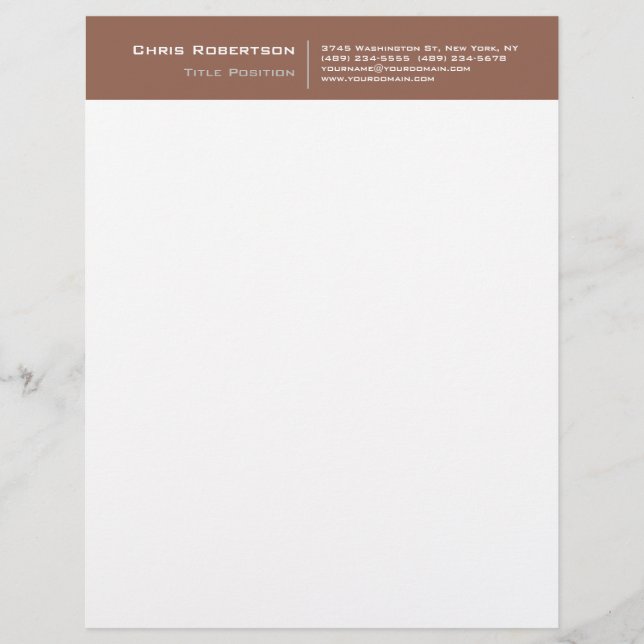 Brown White Modern Minimalist Plain Custom Letterhead (Front)