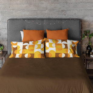 Brown White Orange Yellow Half Circles Pattern Pillowcase