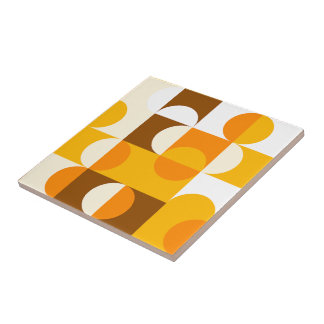 Brown White Orange Yellow Half Circles Pattern Tile