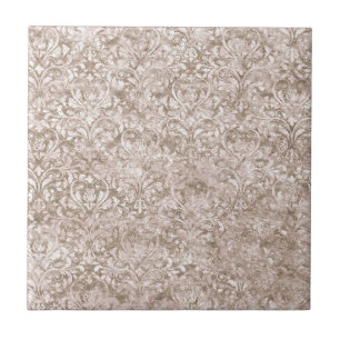 Brown White Ornate Swirl Flourish Antique Vintage Tile