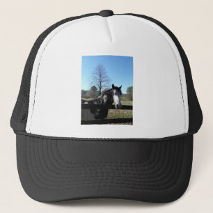 Brown &White, Painted Horse, bright blue sky Trucker Hat
