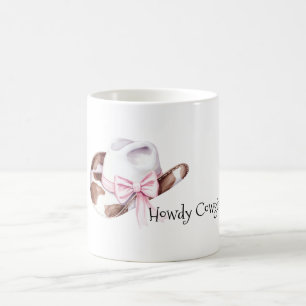 Brown White Pink Bow Cowgirl Hat Coffee Mug