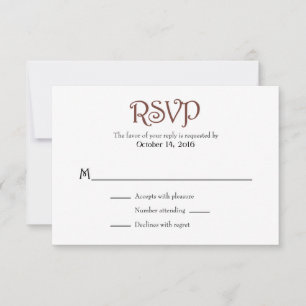 Brown White Plain Simple Wedding RSVP Cards