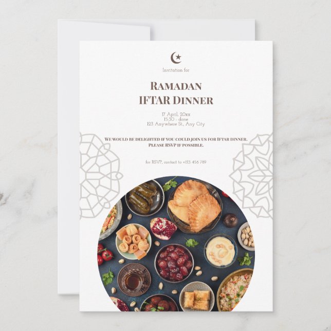 Brown White Ramadan Iftar Dinner Invitation (Front)