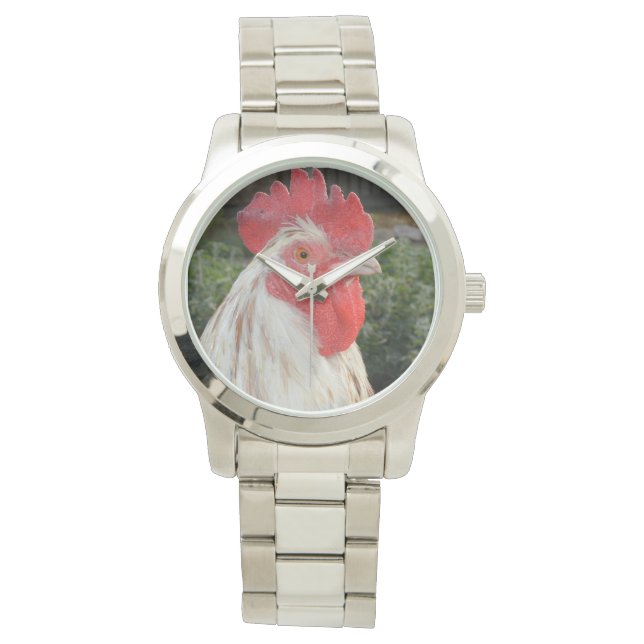 Brown White Rooster Face, Large Unisex Watch. Watch (Front)