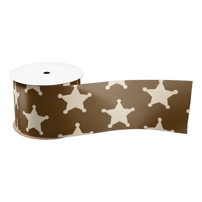 Brown White Sheriff Cowboy Stars Rustic Farmer Satin Ribbon (Spool)