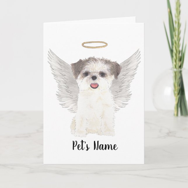 Brown & White Shih Tzu Sympathy Memorial Card (Front)