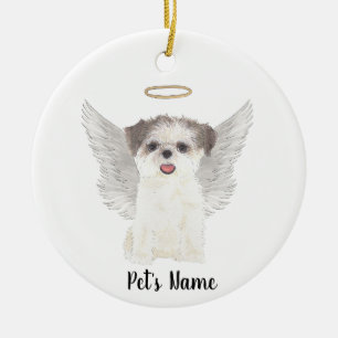 Brown & White Shih Tzu Sympathy Memorial Ceramic Tree Decoration