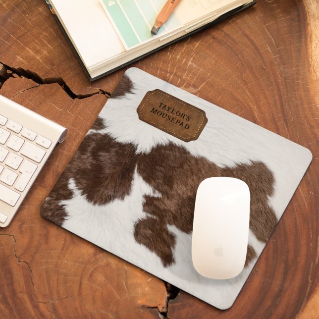 Brown White Spotted Faux Cow Fur and Leather  Mouse Mat (Creator Uploaded)
