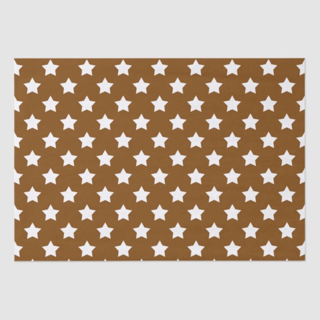 Brown White Stars Pattern Decorative Tissue Paper (Front)