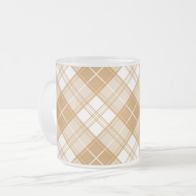Brown White Tartan Pattern yxm0uat9 Frosted Glass Coffee Mug (Front Left)