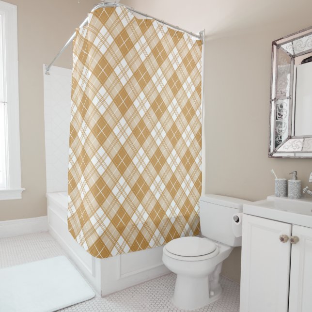 Brown White Tartan Pattern yxm0uat9 Shower Curtain (In Situ)