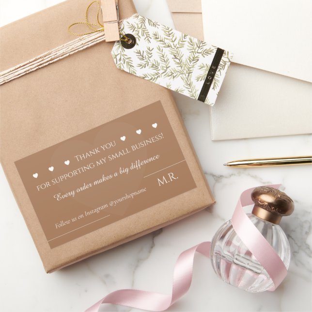 Brown & White Thank You Sticker for Small Business (Gifting)