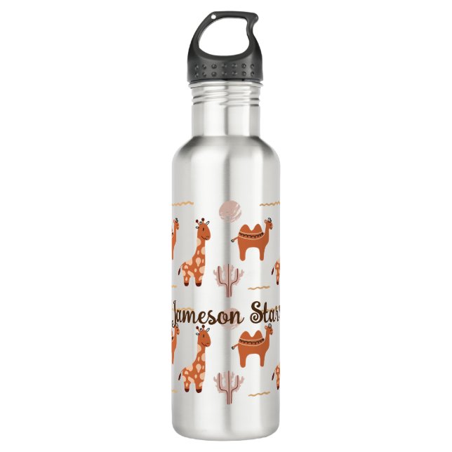 Brown White Toy Animal Cactus Camel Llama 710 Ml Water Bottle (Front)
