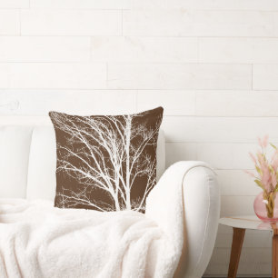 Brown White Tree Branches Cushion