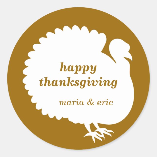 Brown white turkey happy thanksgiving custom favou classic round sticker (Front)