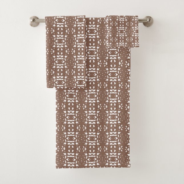 Brown & White Unique Abstract Pattern Bath Towel Set (Insitu)