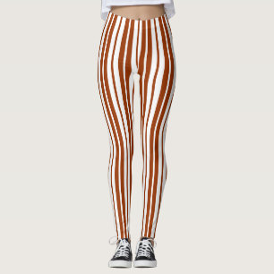 Brown White Vertical Stripes Pattern Leggings