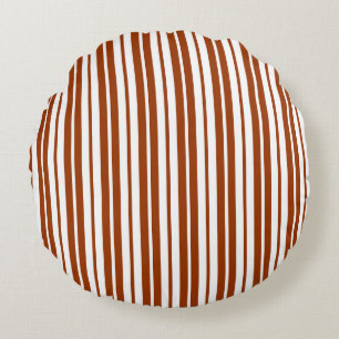 Brown White Vertical Stripes Pattern Round Cushion