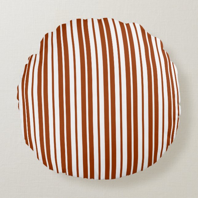 Brown White Vertical Stripes Pattern Round Cushion (Front)