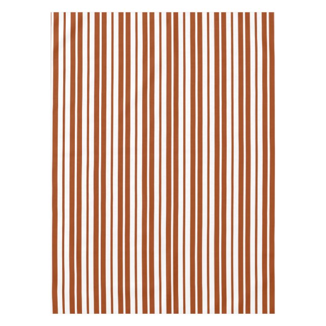 Brown White Vertical Stripes Pattern Tablecloth (Front)