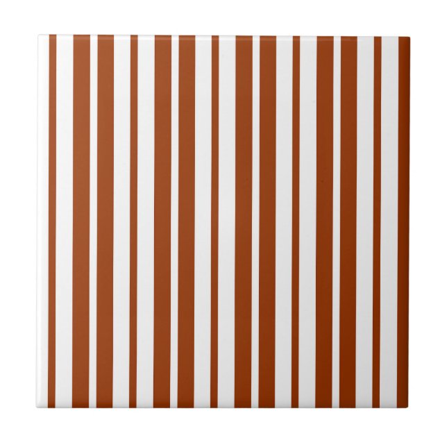 Brown White Vertical Stripes Pattern Tile (Front)